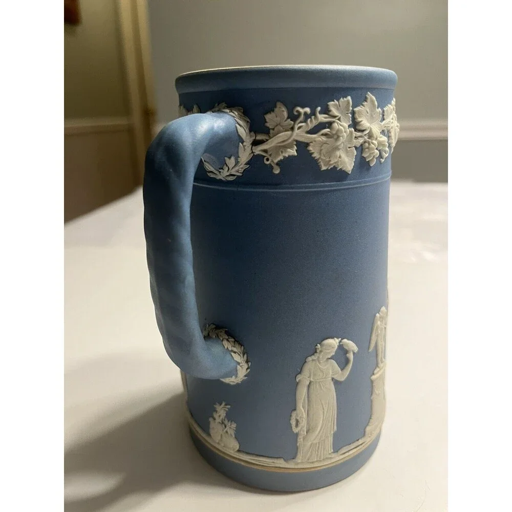 Antique 1891-1908c Wedgwood Blue Jasperware 6” Pitcher